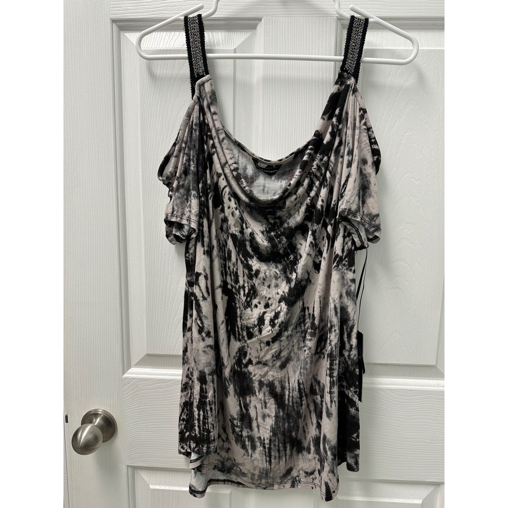 Rock & Republic Women XL Tie Dye Cold Shoulder Cowl Neck Gray Black WR73K046R